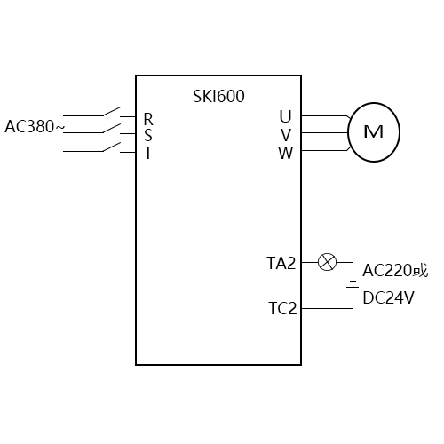 SK600三科變頻器接運行指示燈視頻指導